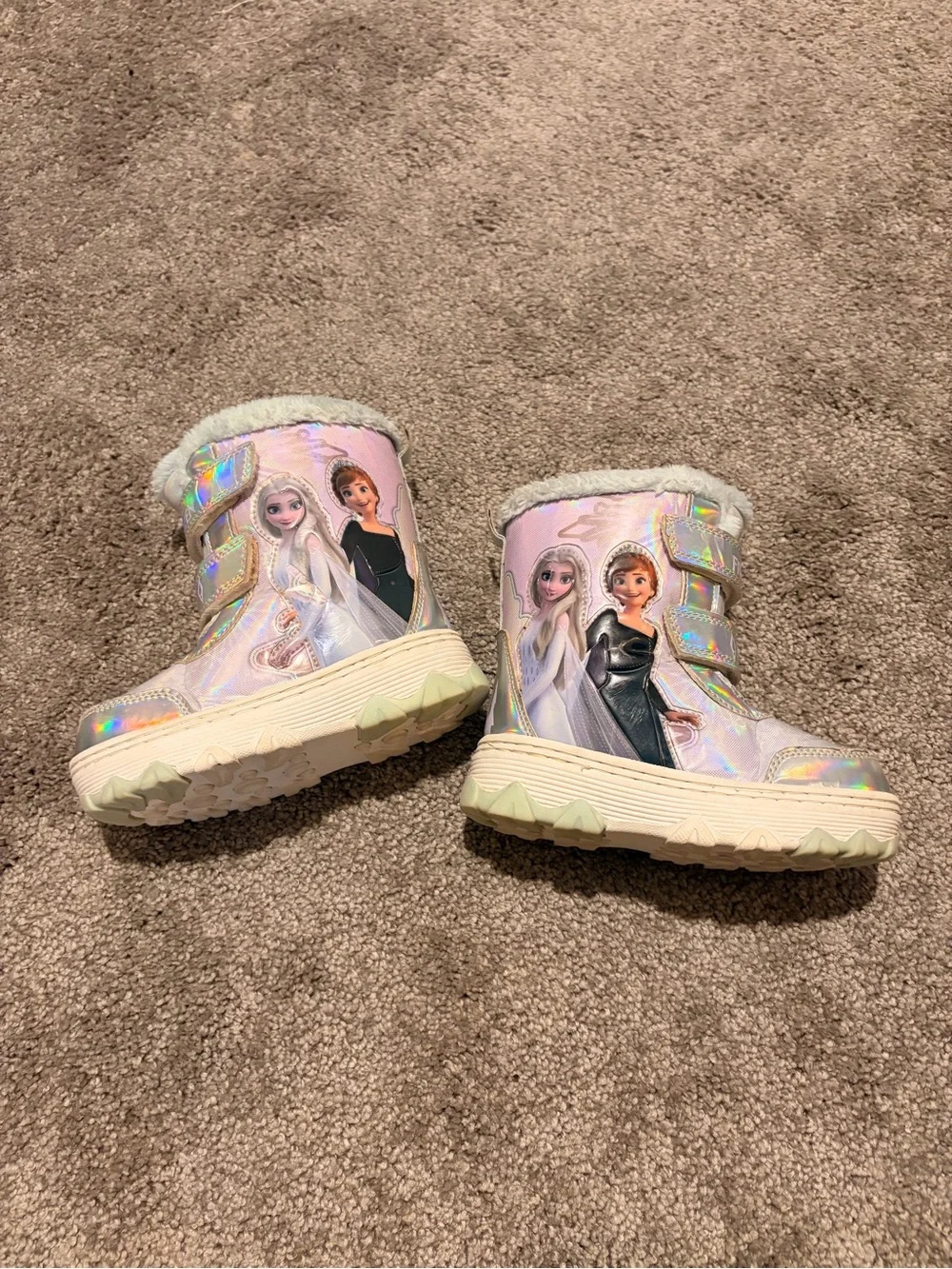 Girls' Pink Holographic Character Winter Boots with Faux-Fur Trim